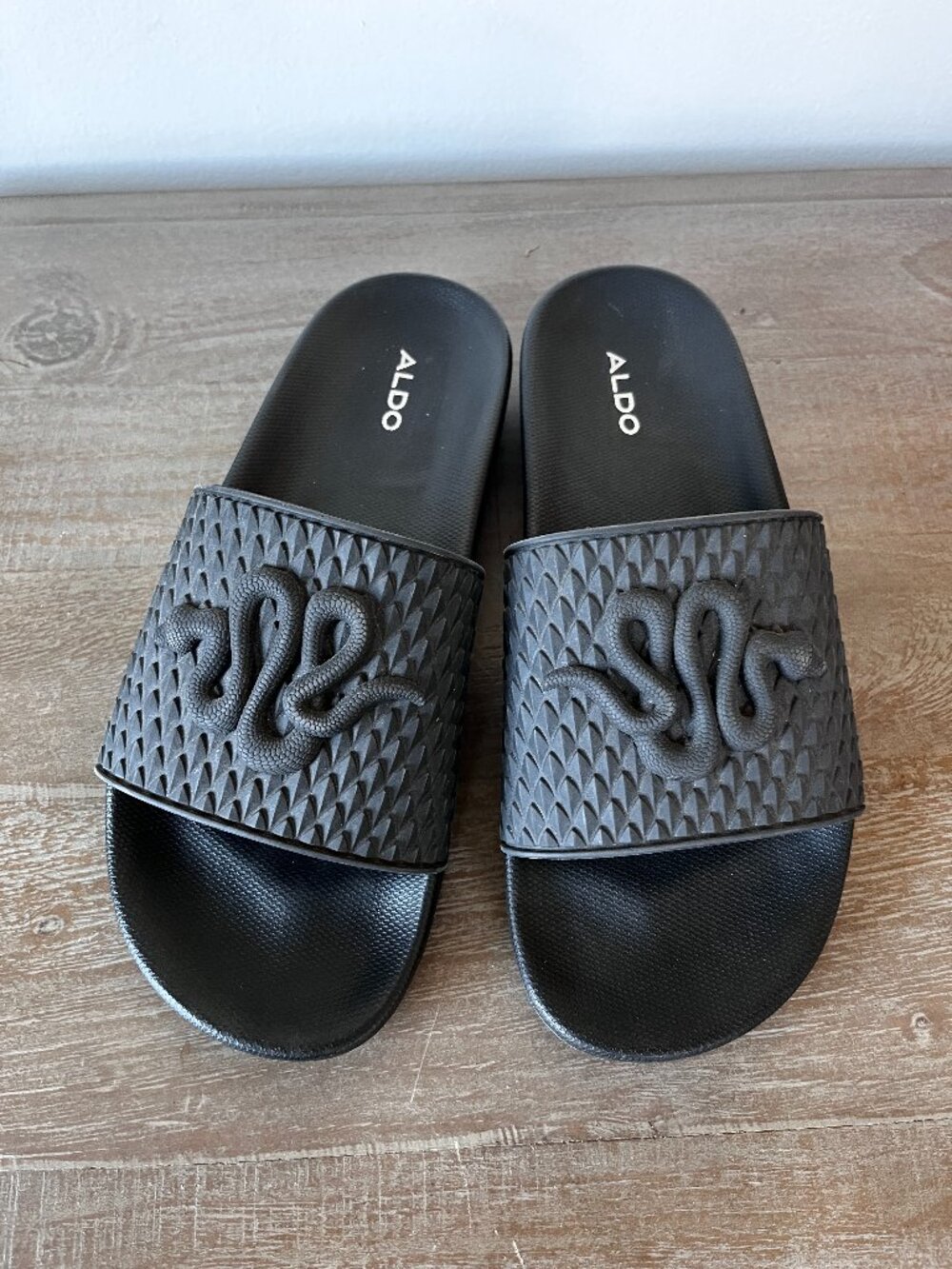 ALDO Black Snake Embossed Slip-On Slides Sandals